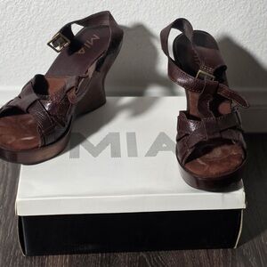 MIA Dark Brown Leather Wedge Sandals